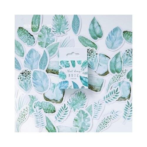 45PCS/box Fresh Leaf Diary Travel Journal Scrapbook Gift Packing Decoration Lable Sealing Paper Stickers DIY Crafts