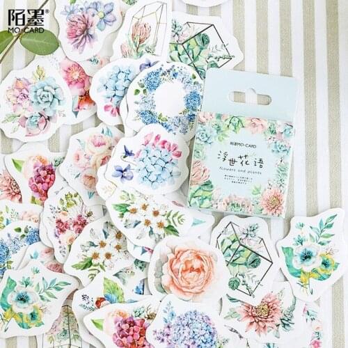 46P Color Rose Flower Stationery Sticker Flake Scrapbooking Seal Creative Plant DIY Journal Decorative Adhesive Paper Supplies