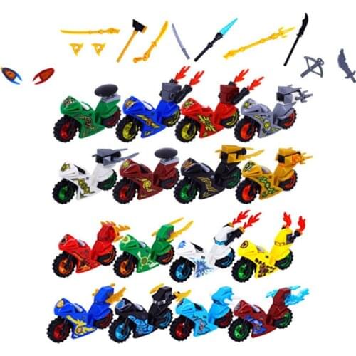 8PCS DIY Bricks Motorcycle With weapons Samurai Anime Movie Series Action Figures Heads Building Blocks Toys For Kids