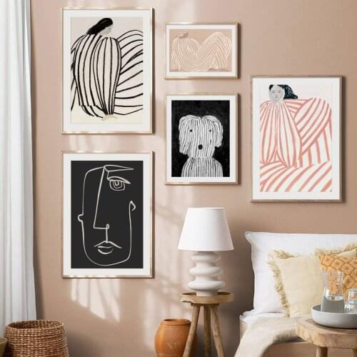 Abstract Lines Woman Geometry Dog Bird Wall Art Canvas Painting Nordic Posters And Prints Wall Pictures For Living Room Decor