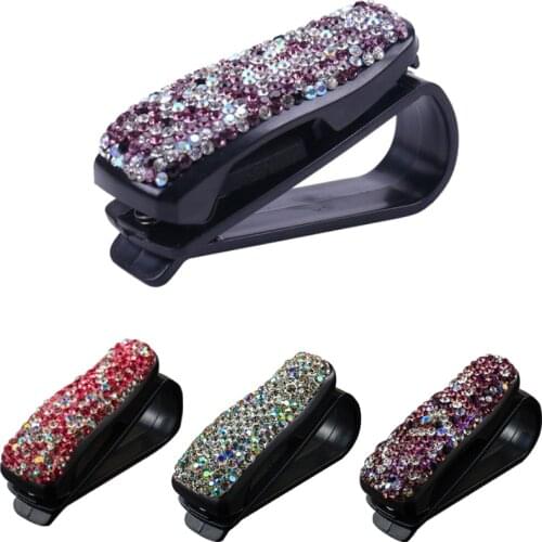 Multicolor Rhinestone Decoration Glasses Case Clip Sun Visor Glasses Bracket Clip Portable Sunglasses Eyeglasses Car Interior