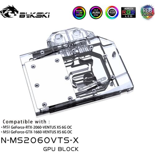 Bykski N-MS2060VTS-X GPU Water Cooling Block For MSI RTX 2060 Ventus XS 6G OC / GTX 1660 Ventus XS 6G OC