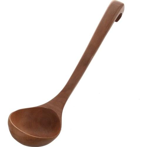 Big deal Home Kitchen Tableware Hook End Design Brown Wooden Soup Ladle 11.4
