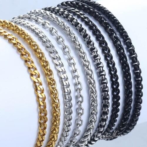 2-3mm Chain Bracelets For Women Men Black Gold Stainless Steel Curb Cuban Cable Round Box Braided Wheat Bracelet KBB13A
