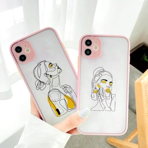 Line Design Pattern Girl Phone Case For iPhone 11 12 Pro Max X XR XS MAX SE 2020 6s 7 8 Plus Shell Camera Protection Hard Cover