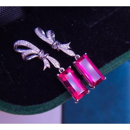 E524 Fine Jewelry 18K Gold AU750 100% Natural Tourmaline Gemstones 3.6ct Female Ethnic Stud Earrings for Women