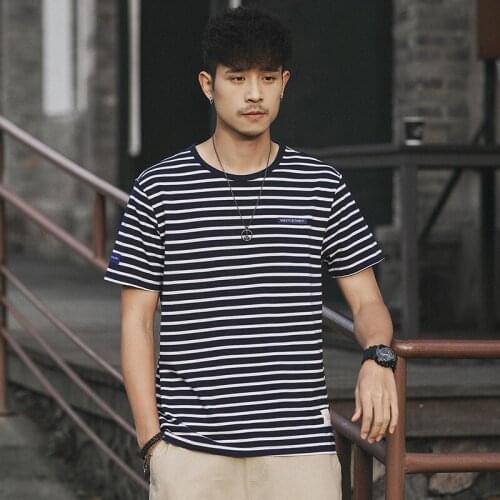 Japanese Mens Stripe Short Sleeve T-shirts Sea Soul Bottom Top Tees High Quality Fashion T-shirt Summer Cotton One Piece