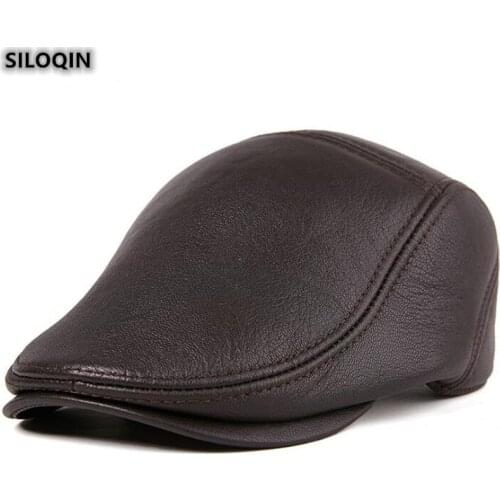 SILOQIN Quality Genuine Leather Hat For Mens Autumn Winter Fashion Sheepskin Berets Adjustable Size Brands Trend Snapback Cap