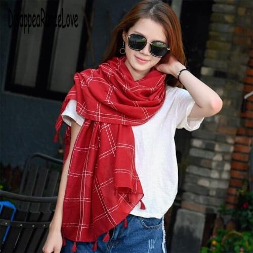 Checks Plaids Scarf Women Mens Unisex Lovers Cotton Voile Large Long Scarves Pashmina Shawls Fringes Hijabs Scarfs