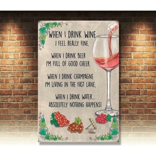 When I Drink Wine Rose Funny Bar Pub Kitchen Medium Metal Steel Wall Sign