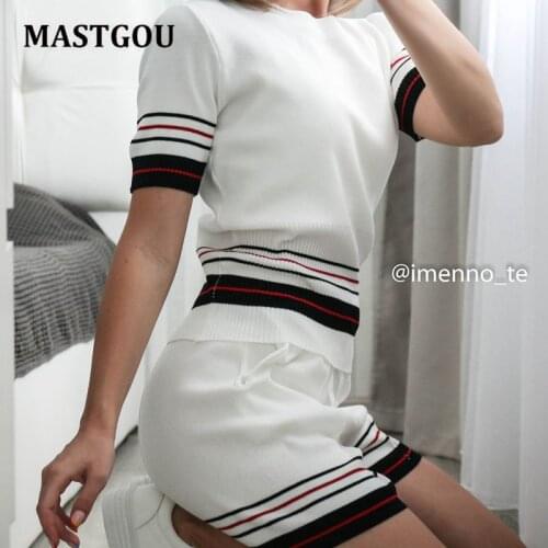 MASTGOU Women Two Piece Set T Shirts And Shorts Set Summer Short Sleeve O-neck Casual Joggers Biker Shorts Sexy Outfit For Women