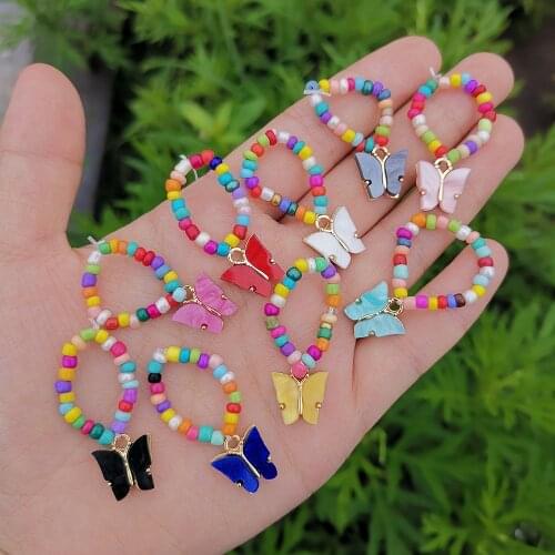 Lost Lady Cute Butterfly Rings for Women Trendy Bohemian Handmade Beads Chain Finger Rings Adjustable Girls Rings Wholesale Gift