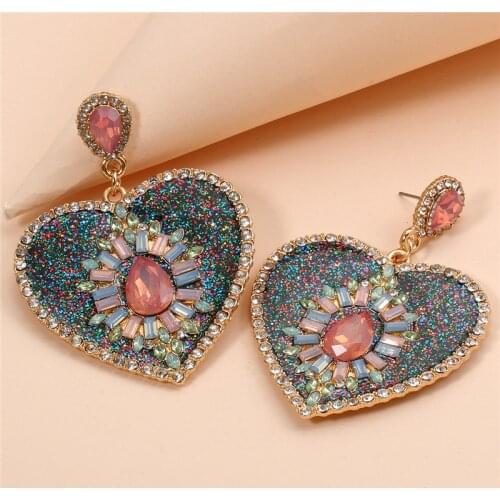 FASHIONSNOOPS New Lovely Colorful Crystal Heart Earrings For Women Geometry Rhinestone Hanging Earrings Boucle D'oreille Brinco