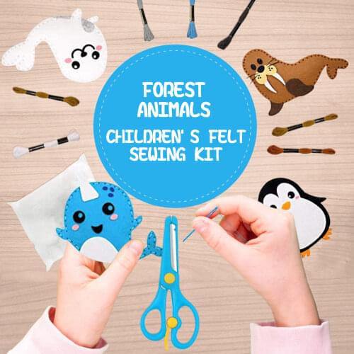 Polar Animals Felt Sewing Kit Sewing Craft Kit Felt Animals with Multiple Sewing Tools for Kids Beginners Educational Toys Gifts