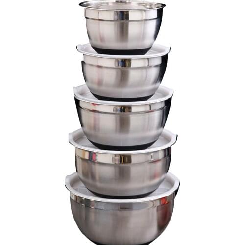 Stainless Steel Mixing Bowls (Set of 5) Whisking Bowls Set Mixing Basin For Cooking Baking Kitchen Fruit Salad Noodle Rice Bowl