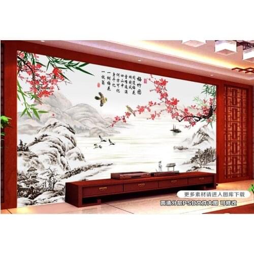 Custom mural 3d wall mural on the wall Chinese style bamboo plum blossom scenery home decor photo wallpaper in the living room