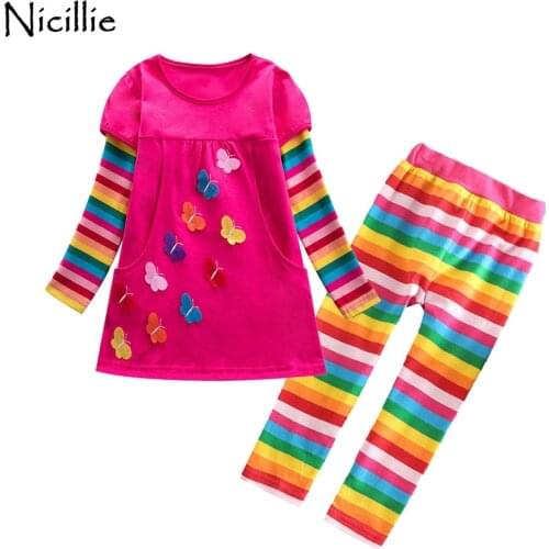 Nicillie Baby Girl Two Piece Sets Girl Star Butterfly Cotton Dress and Striped Pants Kids Autumn Spring Clothing Sets for Girls