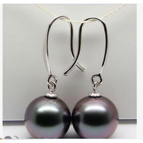Charming 10-11mm south sea black red pearl earring 925s