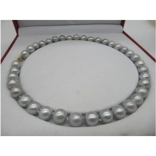Huge New AAA 10-11mm Round gray Natural Real Fresh pearl necklace 18"925silver