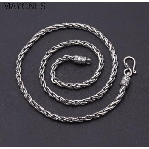 4mm Rope Chain Necklaces 925 Silver 45cm to 60cm New Fashion Original S925 Thai Silver Women Men Necklace for Jewelry Making