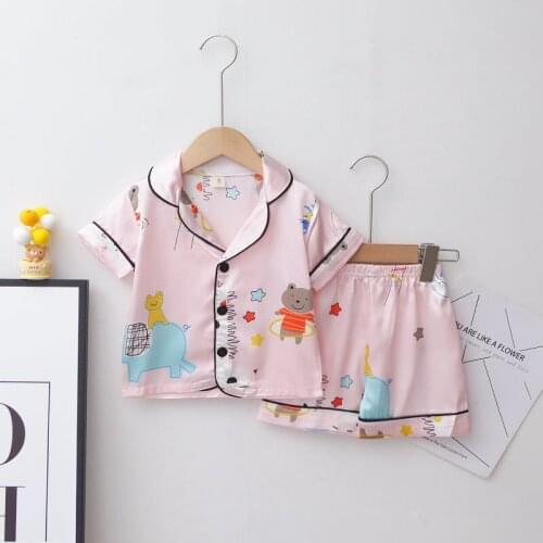 Kids Baby Boys Girls Cartoon Printe Short Sleeve Silk Shirts Sleepwear Shorts Toddler Pajama Sets 2pcs Children Casual Costumes