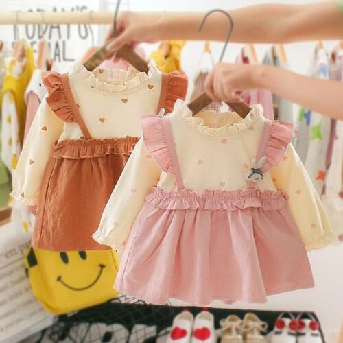 New Cute Baby Dress Spring Autumn Long-sleeve Love Print Ruffle Stitching Princess Dress Infant Children Clothes Baby Girl Dress
