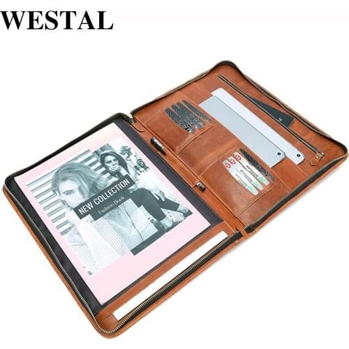 WESTAL Genuine Leather men A4 Document Bag Vintage wallet Envelope file folder portfilio card holder coin purse male cluth bag