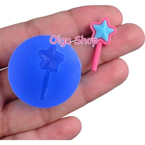 PYL099 24.7mm x 11.9mm Five Star Fairy Wand Silicone Mold Fondant Cake Decoration Candy Resin Clay Earrings Necklace Craft Soap
