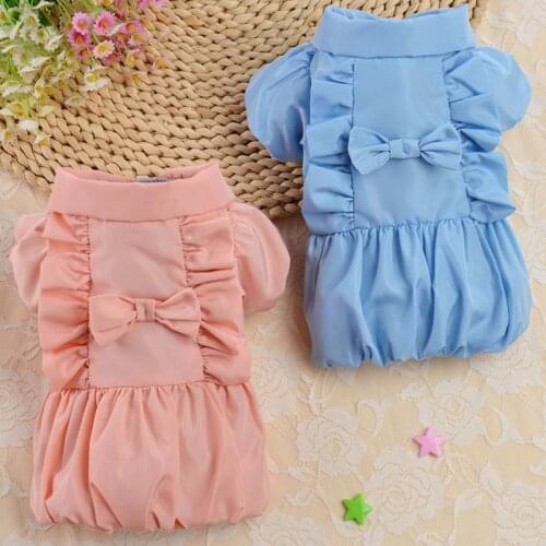 Princess Cat Dog Jacket Winter Bowtie Decor Pleated Dress Coat Padded Jacket For Small Dogs Chihuahua Short Sleeve Puppy Outfit