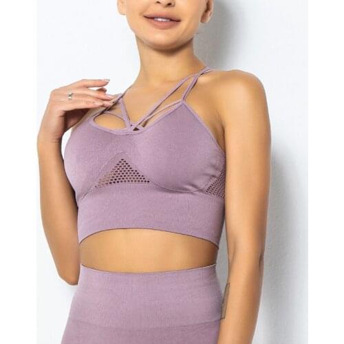 Shi Nuoxuan 2021 seamless knitted bra lace-up beautiful back jacquard hollow sexy sports underwear yoga wear