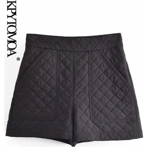 KPYTOMOA Women 2021 Fashion With Pockets Thin Padded Shorts Vintage High Waist Side Zipper Female Short Pants Mujer