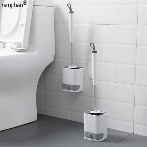 Nanjibao TPR Silicone Toilet Brush Head Household Wall Mounted Long Handle Without Dead Corner Cleaning Brush Bathroom Accessory