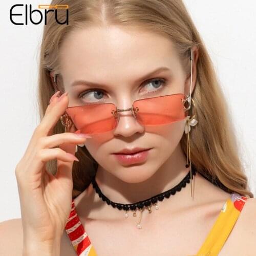Elbru Vintage Frameless Square Metal Sunglasses Brand Designer Fashion Colorful Eyewear For Women Sunshades UV400 Sun Glasses