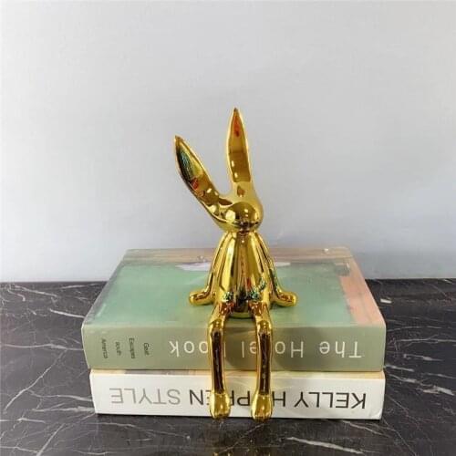 Creative electroplating silver gold blue sitting rabbit ornaments machine rabbit simple modern home soft decoration