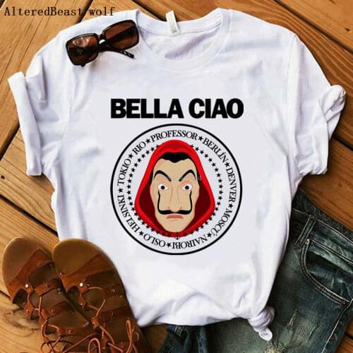La Casa De Papel t shirt women Harajuku BELLA CIAO letters print Short Sleeve funny Money Heist House of Paper Hip Hop Tops Tees