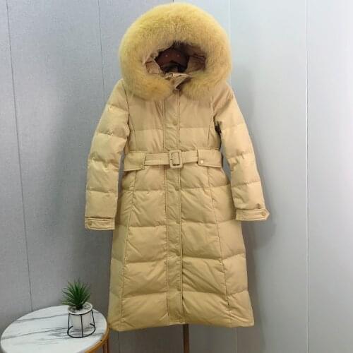 Natural Fox Fur Collar Winter Jacket Women 2021 New 90% White Duck Down Jackets Thick Warm Down Coat Hooded Long Parkas Snow
