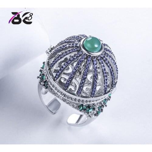 Be 8 Luxury New Design AAA Cubic Zirconia Muilticolour Stone Birdcage Shaped Big Party Adjustable Rings Womens Accessaries R123