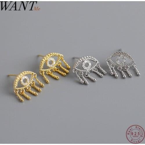 WANTME Trendy Luxury Demon Eye Tassel Stud Earrings for Women Genuine 925 Sterling Silver Bohemia Party Fine Jewelry Accessories