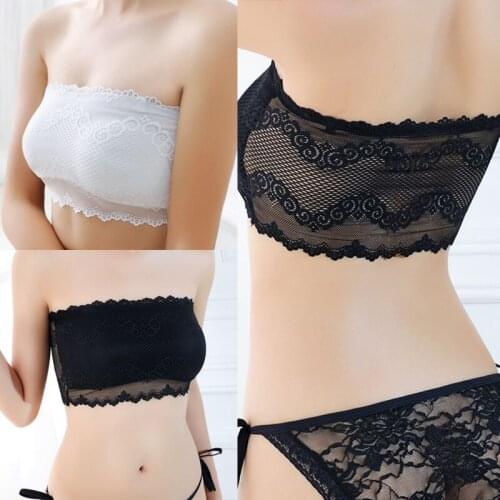 Women Strapless Seamless Sexy Lace Casual Crop Top Underwear Ladies Solid Padded Bras Female Casual Fashion Bralette Tube Tops