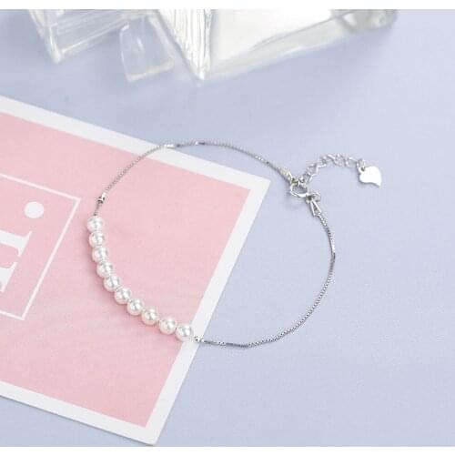 Hot 925 Sterling Silver Bracelet Natural Pearl Beaded Bracelet Woman Charm Jewelery