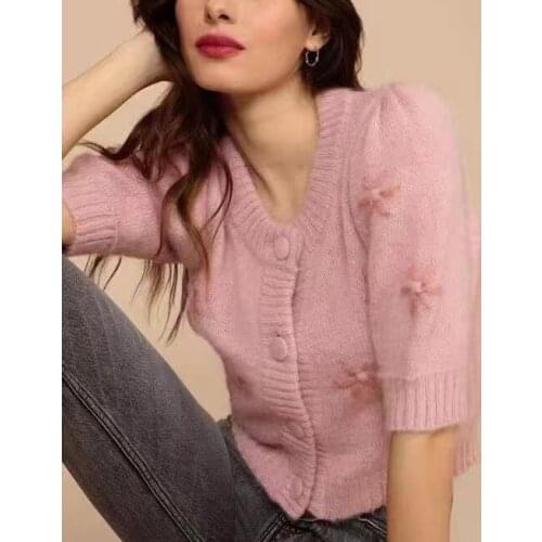 Women V-Neck Mohair Knitted Sweater 2021 Early Autumn Single Breasted Laides V-Neck Simple Cardigan Knitwear Tops