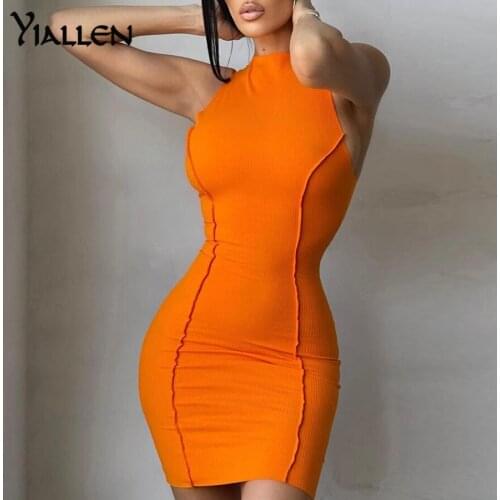 Yiallen Patchwork O-neck Women Sling Bag Hip Mini Dress 2021 New Elastic Fashion Solid Color Bodycon Dress Streetwear Outfits