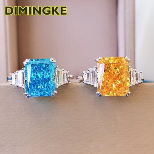 DIMINGKE 8*10 Super Flash Yellow Diamond / Aquamarine Wedding Ring Woman 100%-S925 Silver Fine Jewelry Wholesale