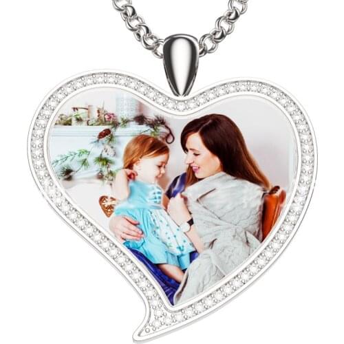 Amxiu Personalized 925 Silver Necklace Custom Photo Necklace Heart Pendant Necklace with Zircons For Women Jewelry Party Gift
