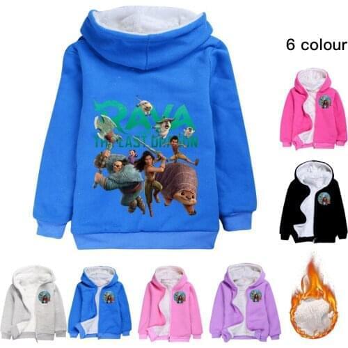 Disney Raya and The Last Dragon Boys Cartoon Winter fur coat children outerwear girls cotton thick warm hoodies jacket