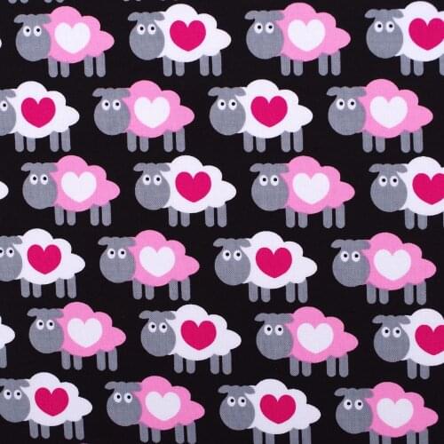 1 yard Cotton Woven Fabric - Sheep and heart (width=145cm)