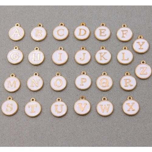 10pcs/26pcs Alphabet Letter Double Face White Enamel Charms KC Gold color 12*15mm pendants jewelry making Handmade craft