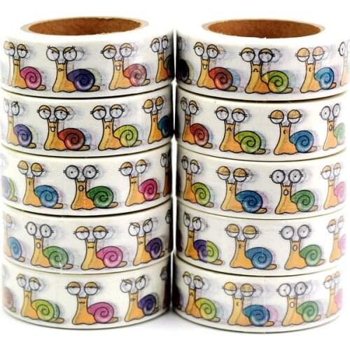 10PCS/lot Decorative Cute Snails Washi Tapes Paper for Planner Scrapbooking Bullet journal Adhesive Tapes 15mmx10m Papeleria