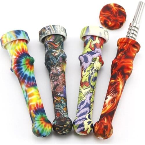 10pcs Silicone Tobacco Pipe With 14mm Titanium Nail Smoking Pipes Cigarette Pipas Smoke Herb Tubo Cigarette Accessories Pipa