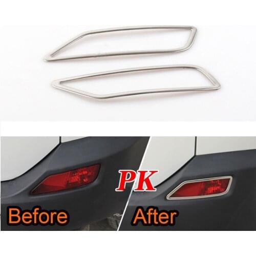 For Toyota RAV4 2014 2Pcs Stainless Steel Car Decal Rear Fog lights Foglight Lamp Cover Trim Frame Decoration Silver Car Styling